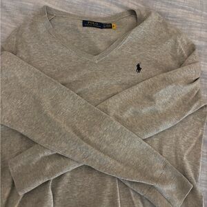 Ralph Lauren Gray V-Neck Sweater with Iconic Logo